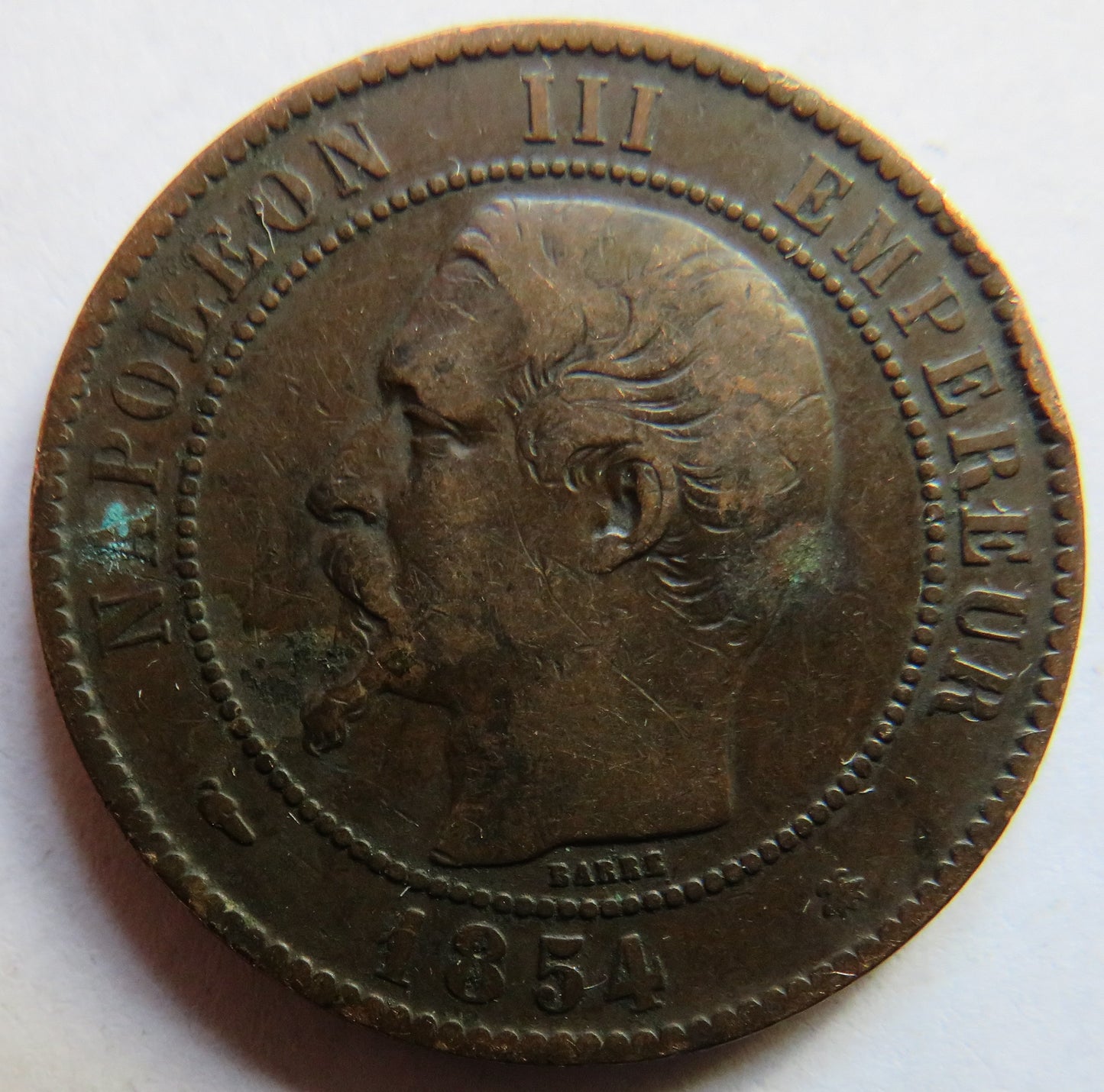 1854-BB France Napoleon III France 10 Centimes Coin