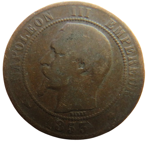 1853-BB France Napoleon III France 10 Centimes Coin