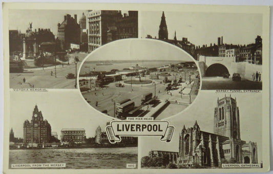 Vintage Multiview Postcard of Liverpool including Liverpool Cathedral, 1961