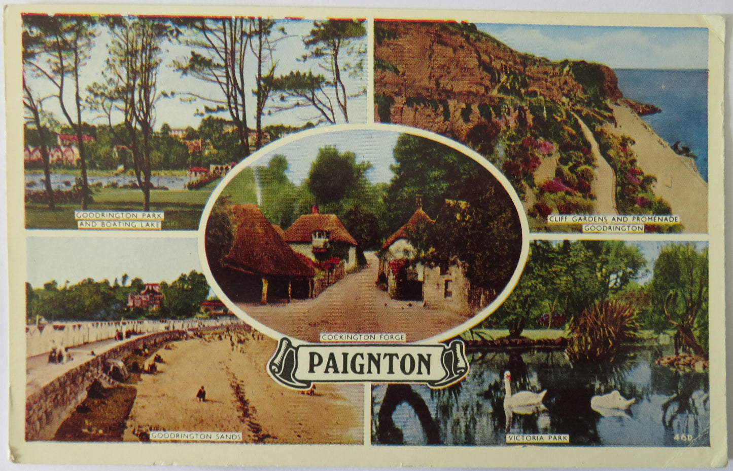 Vintage Multiview Postcard of Paignton featuring Cockington Forge and Goodrington Sands