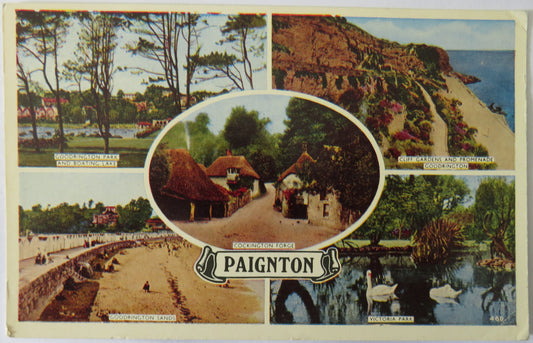 Vintage Multiview Postcard of Paignton featuring Cockington Forge and Goodrington Sands