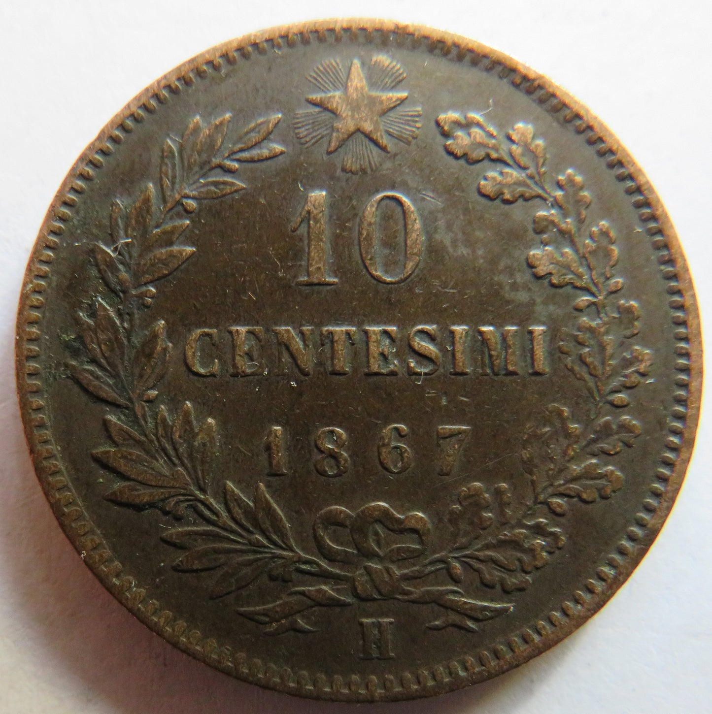 1867-H Italy 10 Centesimi Coin In Better Grade