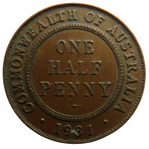 1931 King George V Australia Halfpenny Coin