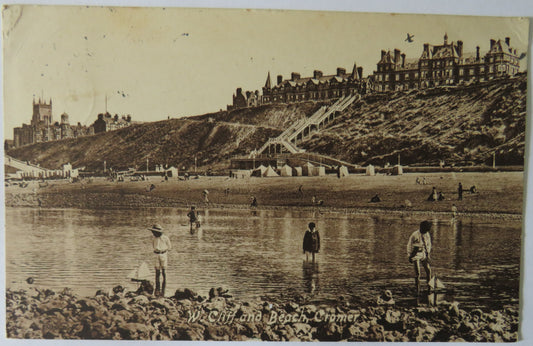 Vintage Postcard of W. Cliff and Beach, Cromer, 1920