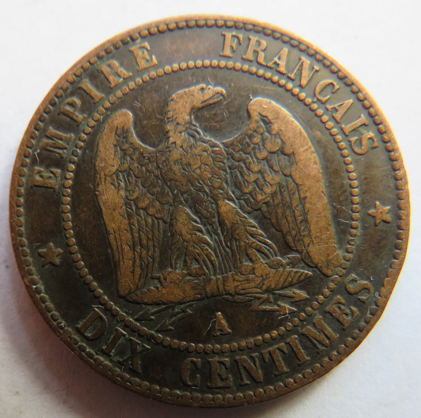 1853-A France Napoleon III 10 Centimes Coin