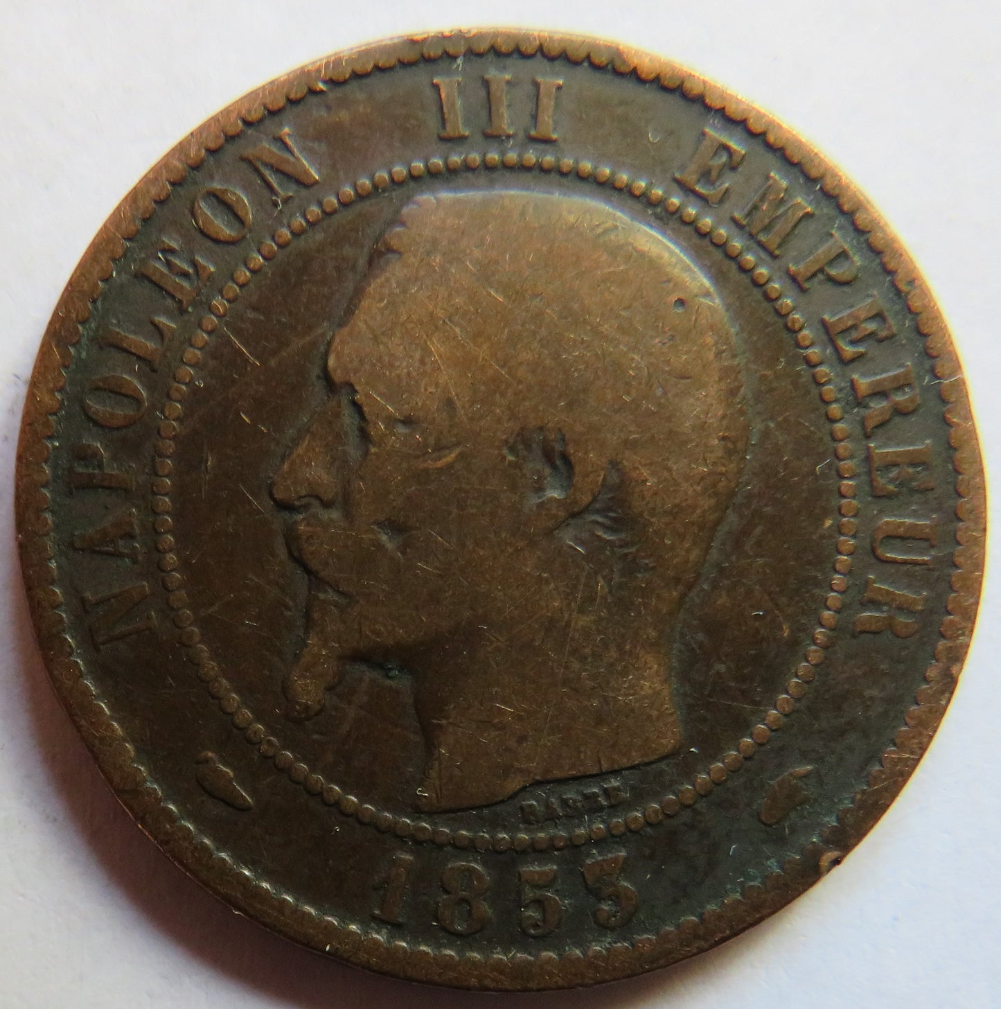 1853-A France Napoleon III 10 Centimes Coin