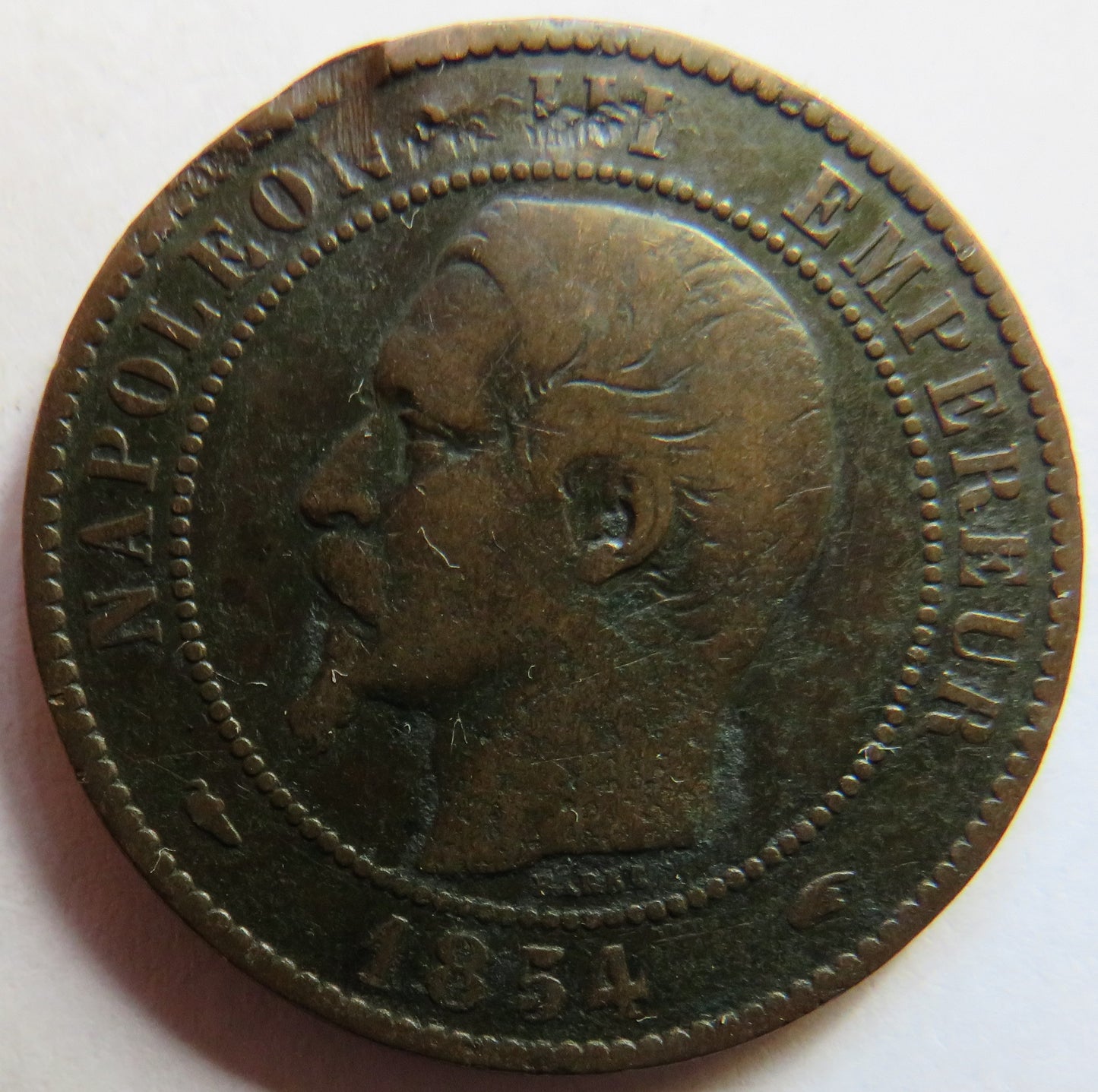 1854-A France Napoleon III 10 Centimes Coin