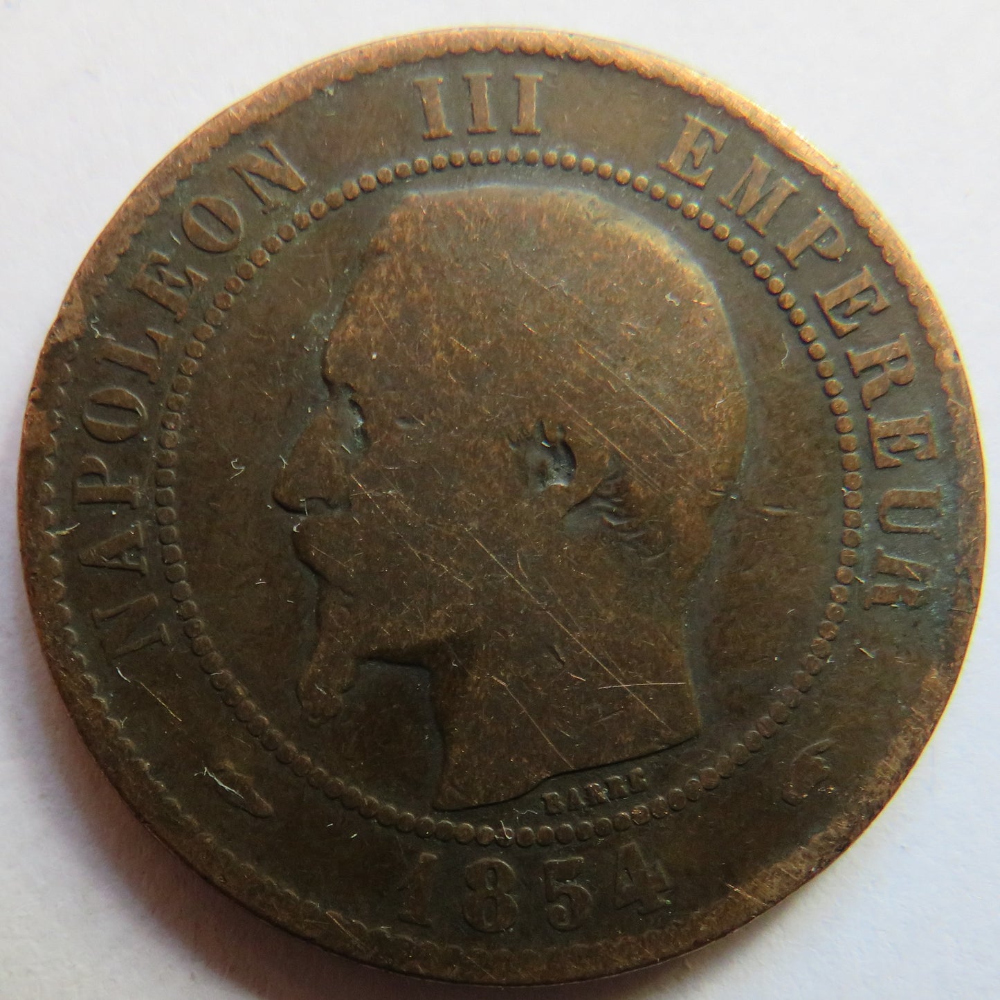 1854-A France Napoleon III 10 Centimes Coin