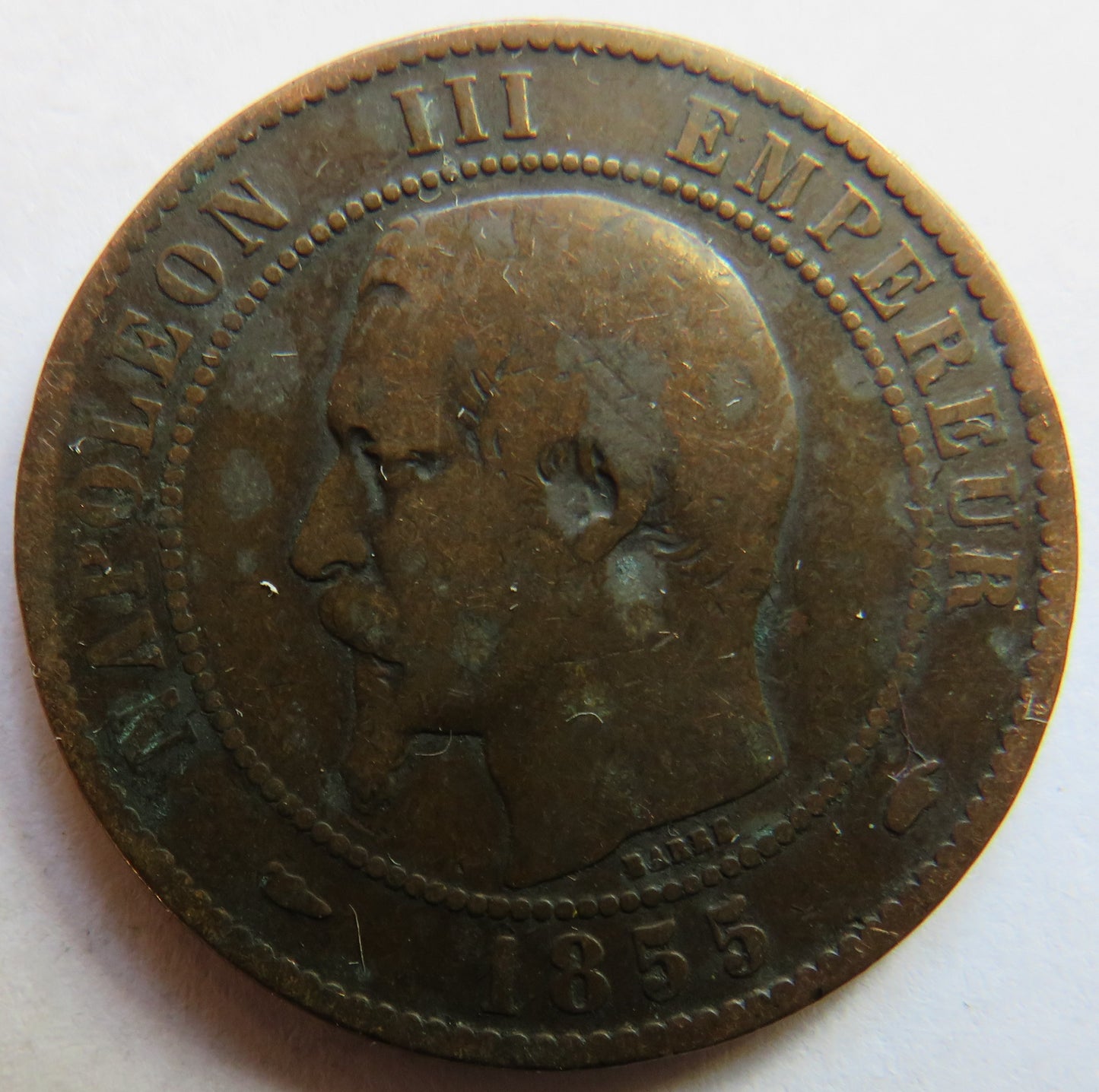 1855-A France Napoleon III 10 Centimes Coin