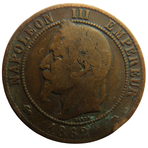 1862-A France Napoleon III 10 Centimes Coin