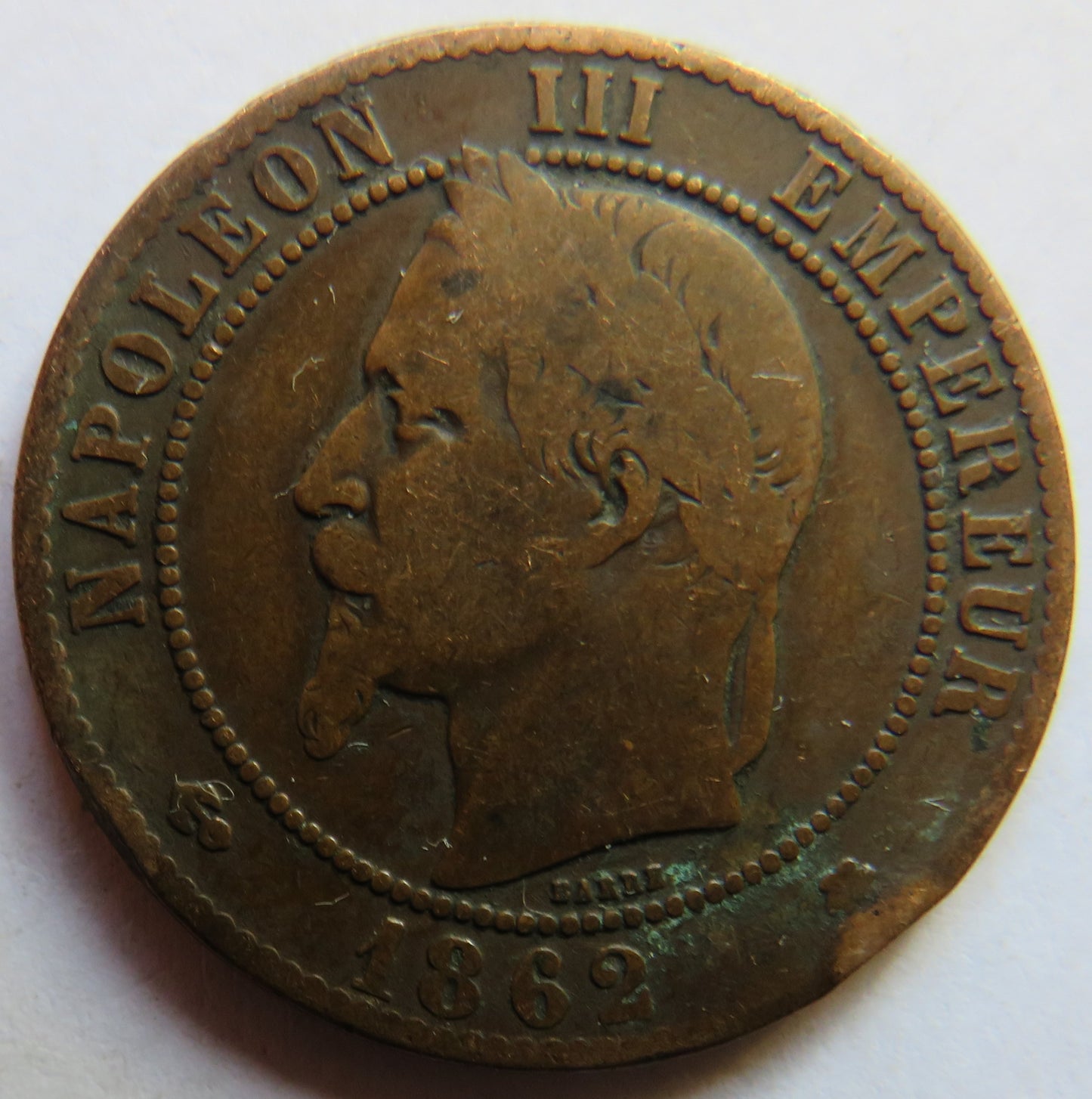 1862-A France Napoleon III 10 Centimes Coin