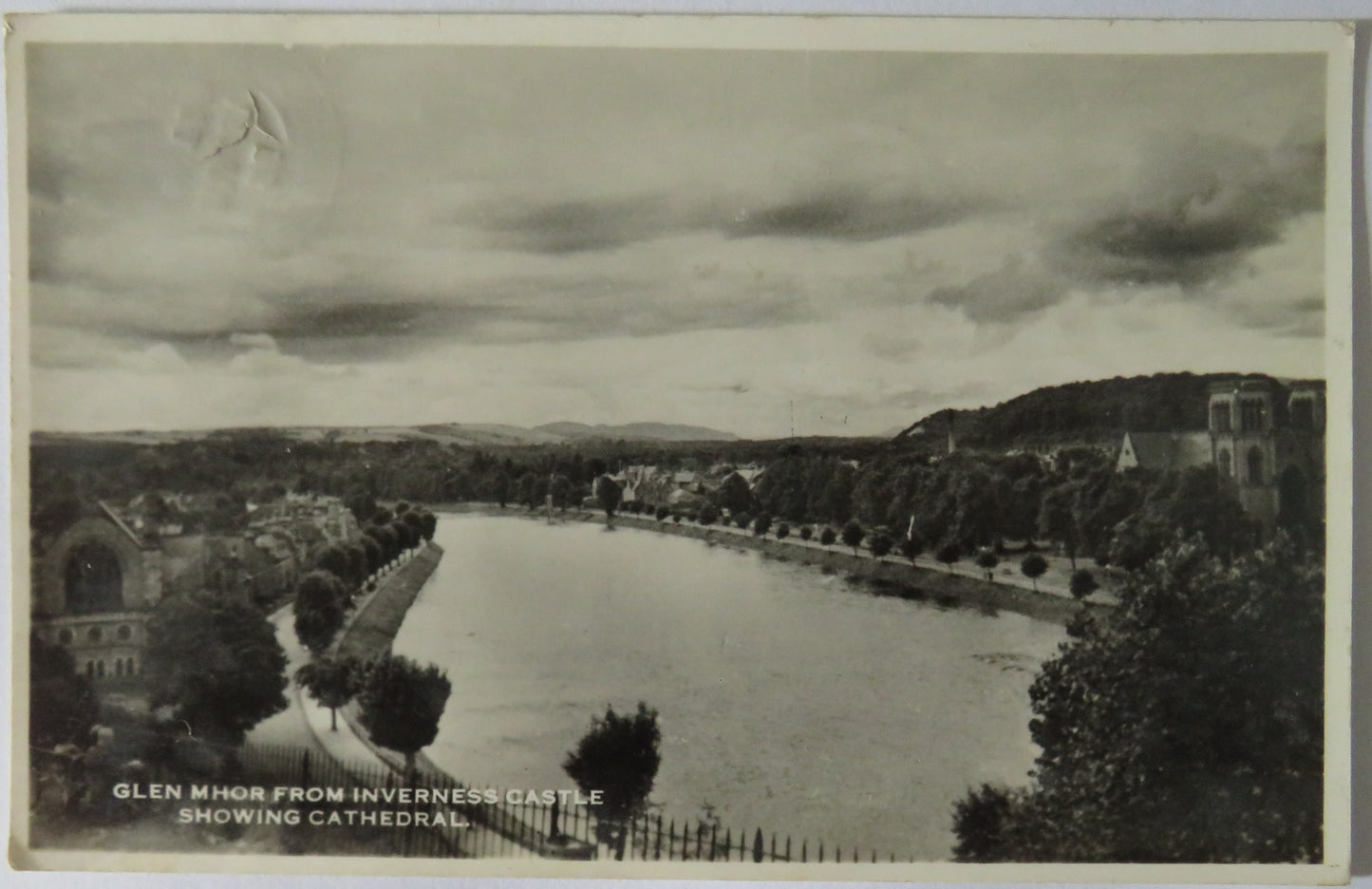 Vintage Postcard of Glen Mhor from Inverness Castle showing Cathedral, 1955