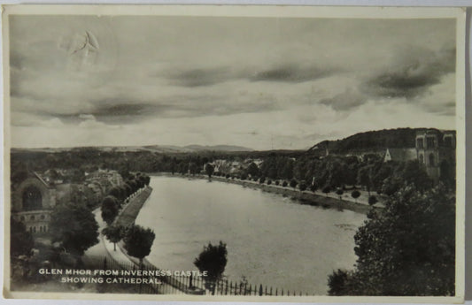 Vintage Postcard of Glen Mhor from Inverness Castle showing Cathedral, 1955
