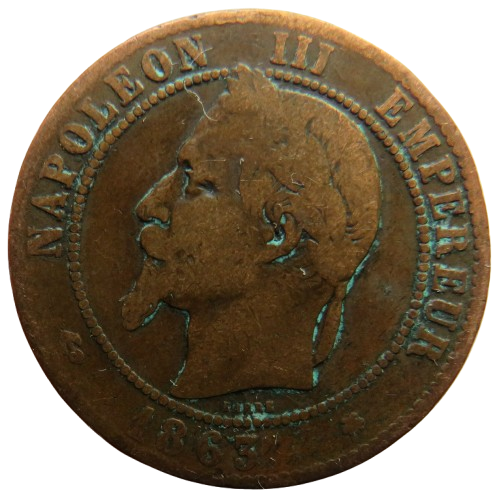 1863-A France Napoleon III 10 Centimes Coin