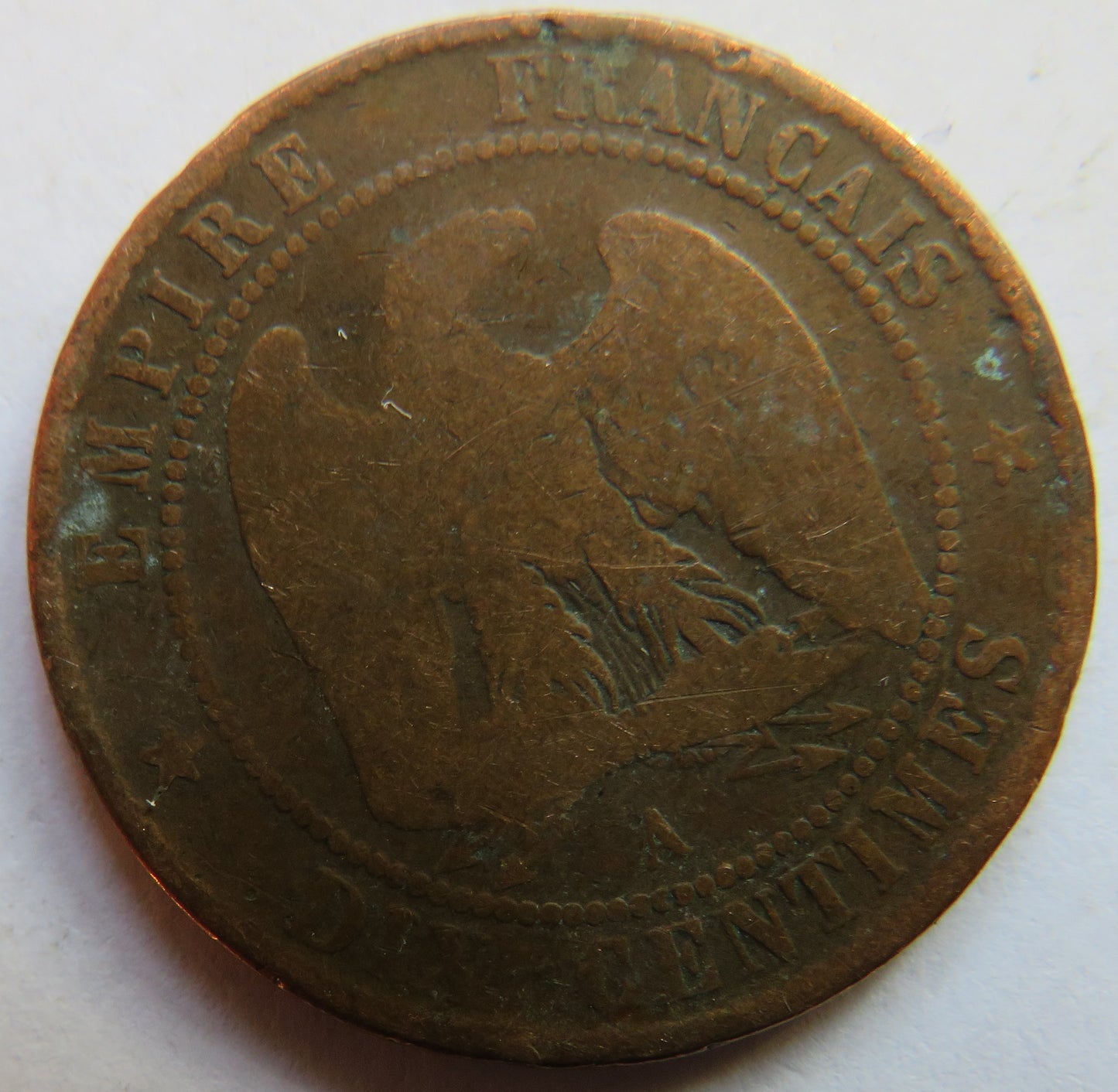 1863-A France Napoleon III 10 Centimes Coin