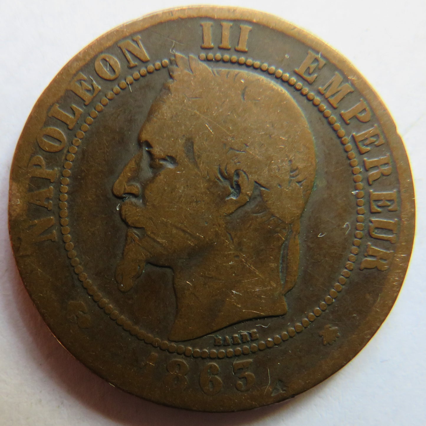 1863-A France Napoleon III 10 Centimes Coin