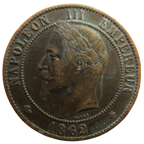 1862-A France Napoleon III 10 Centimes Coin - Good Detail