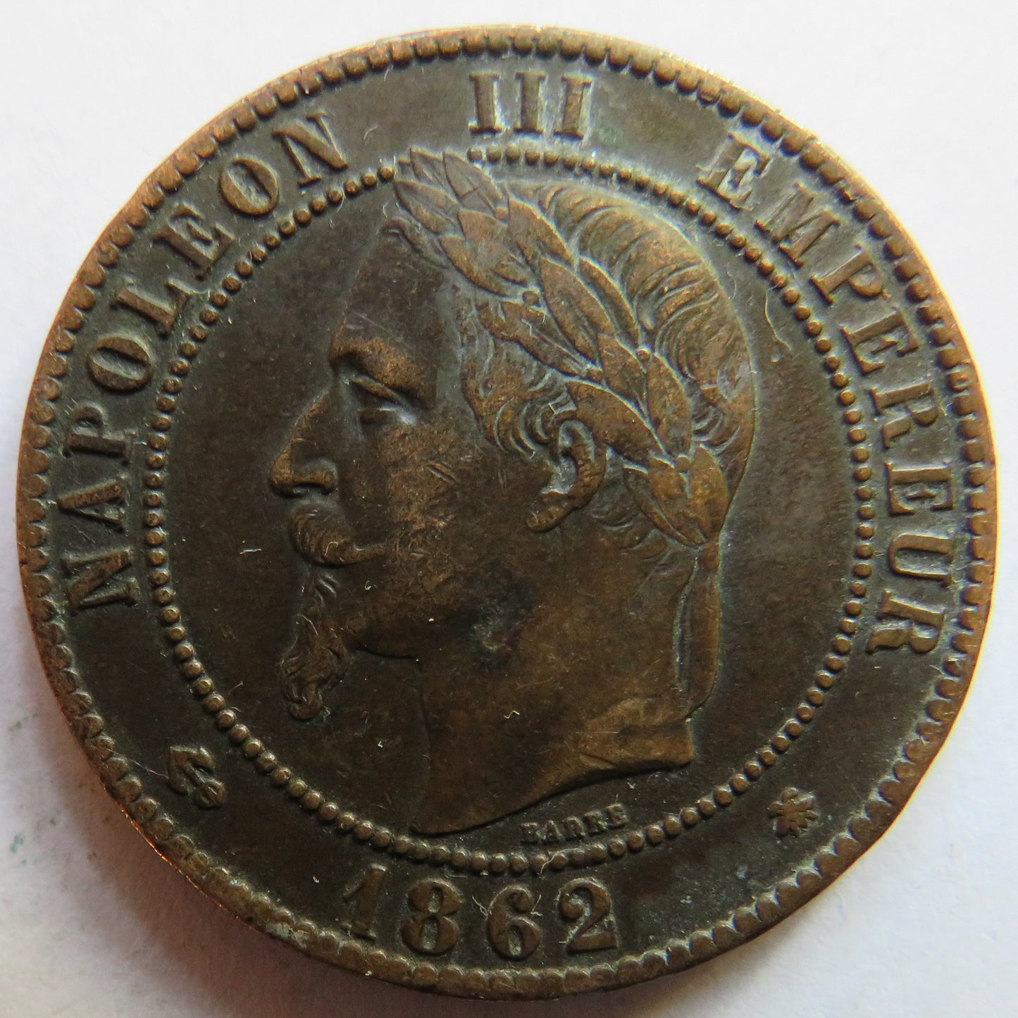 1862-A France Napoleon III 10 Centimes Coin - Good Detail