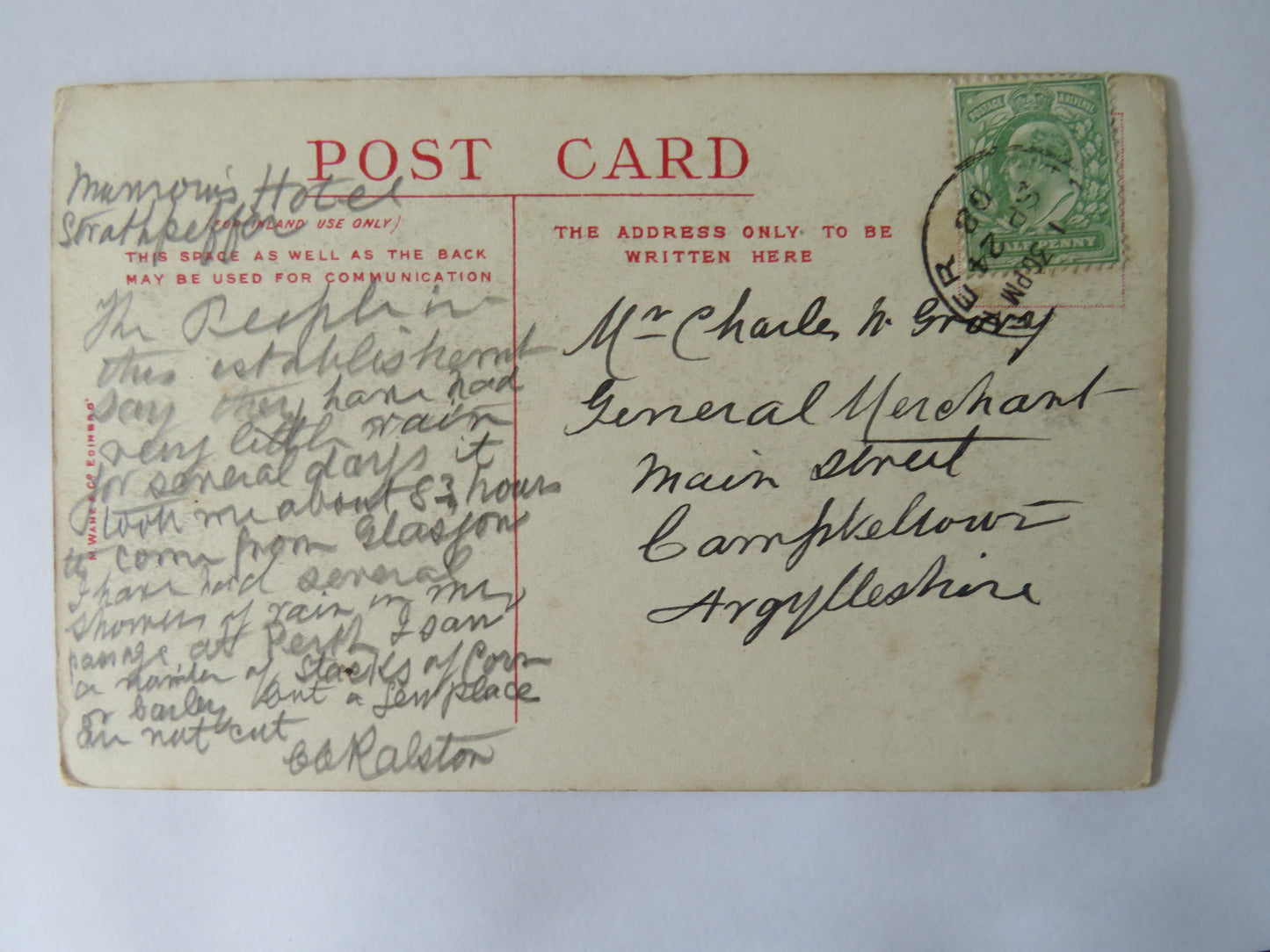 Vintage Postcard of Conan Falls near Strathpeffer, 1908