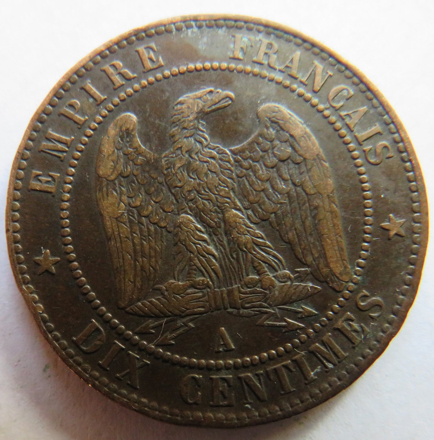 1862-A France Napoleon III 10 Centimes Coin - Good Detail