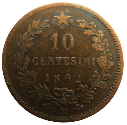 1862-M Italy 10 Centesimi Coin