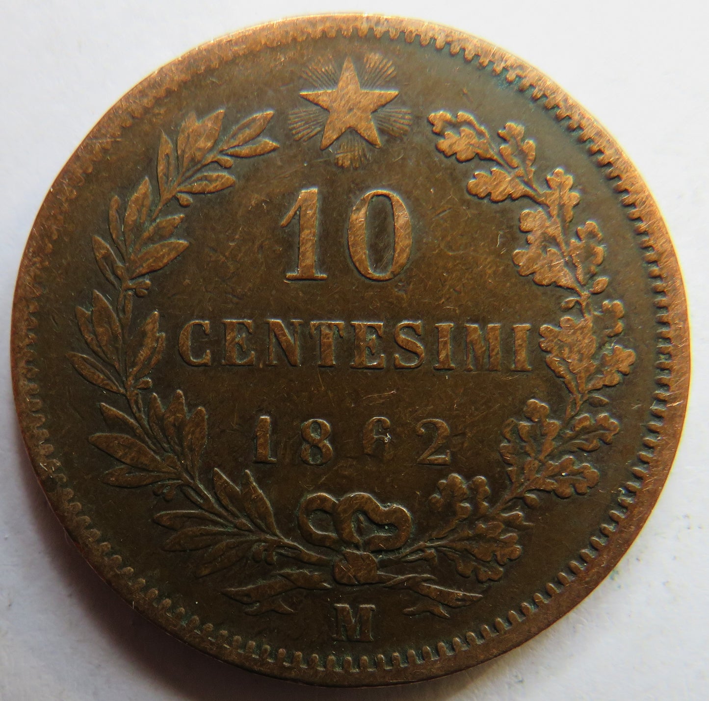 1862-M Italy 10 Centesimi Coin