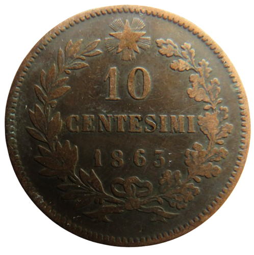 1863 Italy 10 Centesimi Coin