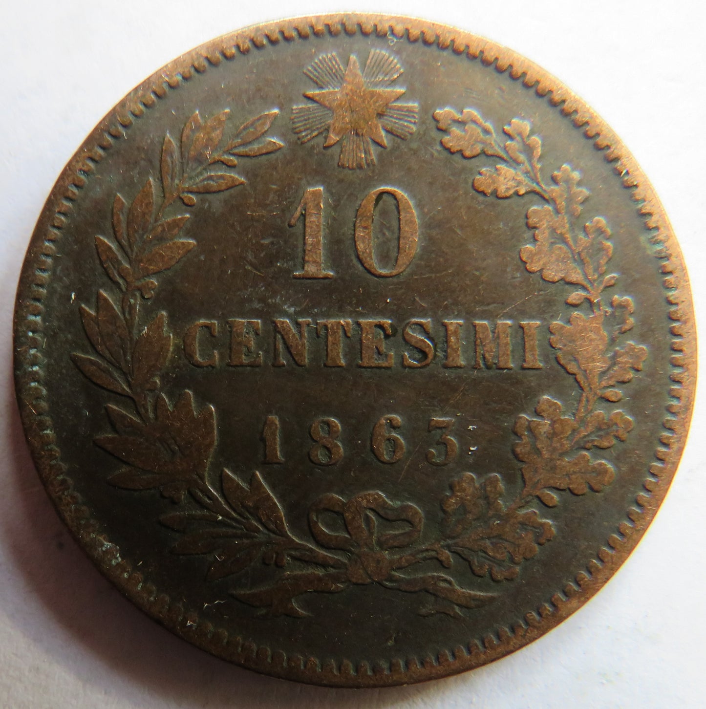1863 Italy 10 Centesimi Coin