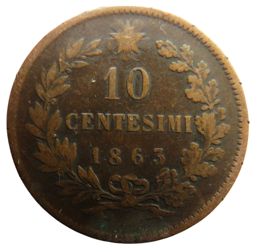 1863 Italy 10 Centesimi Coin