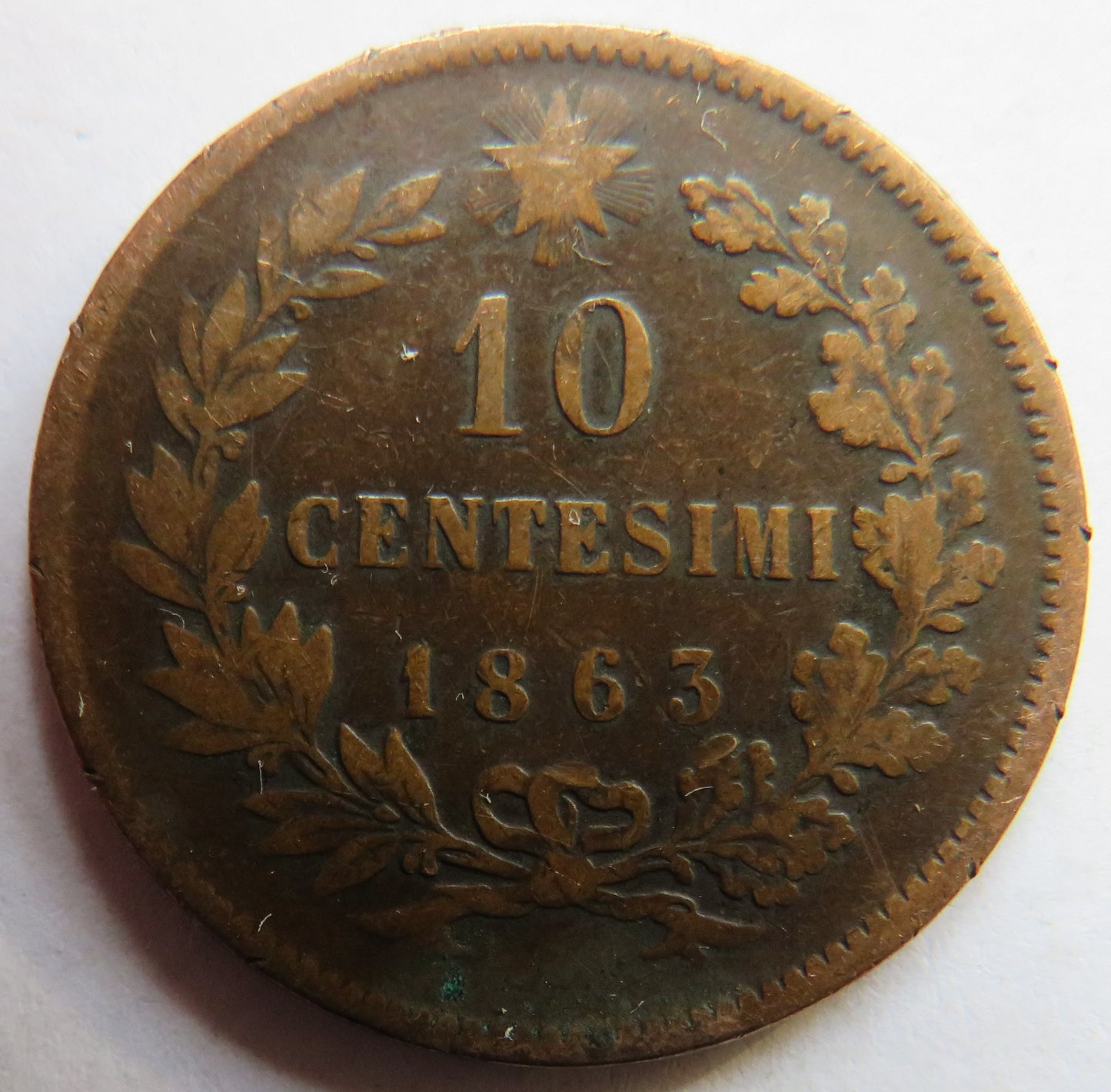 1863 Italy 10 Centesimi Coin