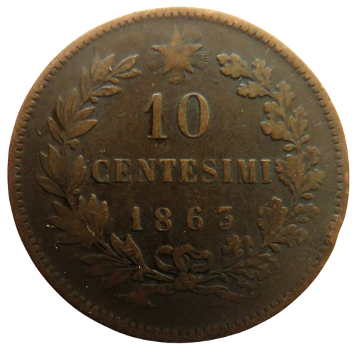 1863 Italy 10 Centesimi Coin