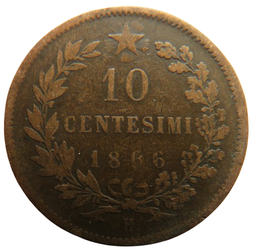 1866-H Italy 10 Centesimi Coin