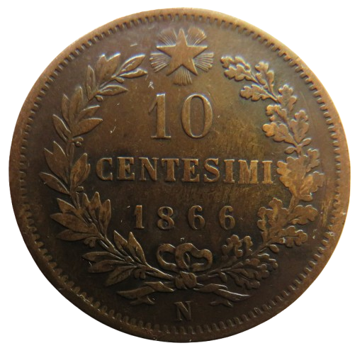 1866-N Italy 10 Centesimi Coin