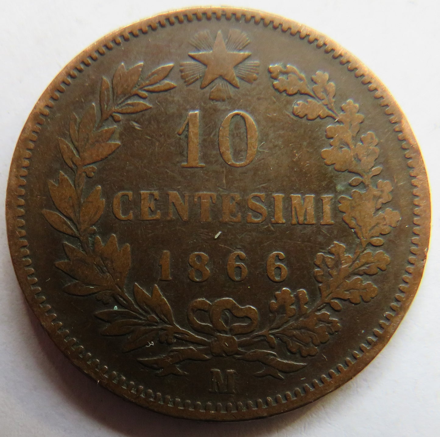 1866-M Italy 10 Centesimi Coin