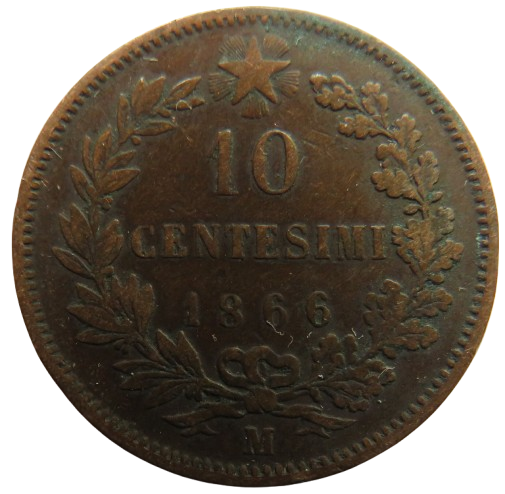 1866-M Italy 10 Centesimi Coin