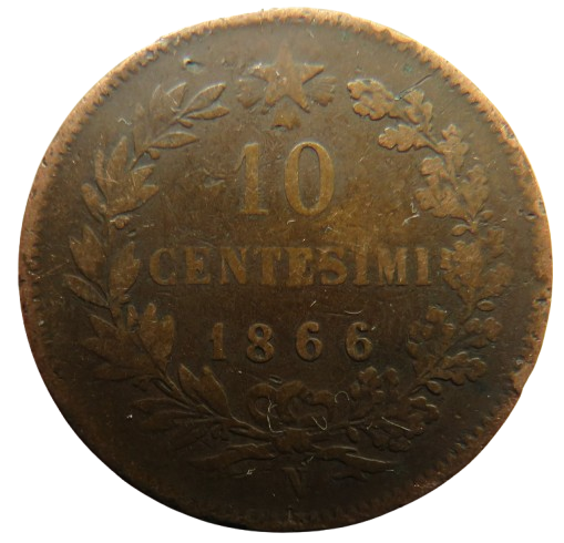 1866-N Italy 10 Centesimi Coin