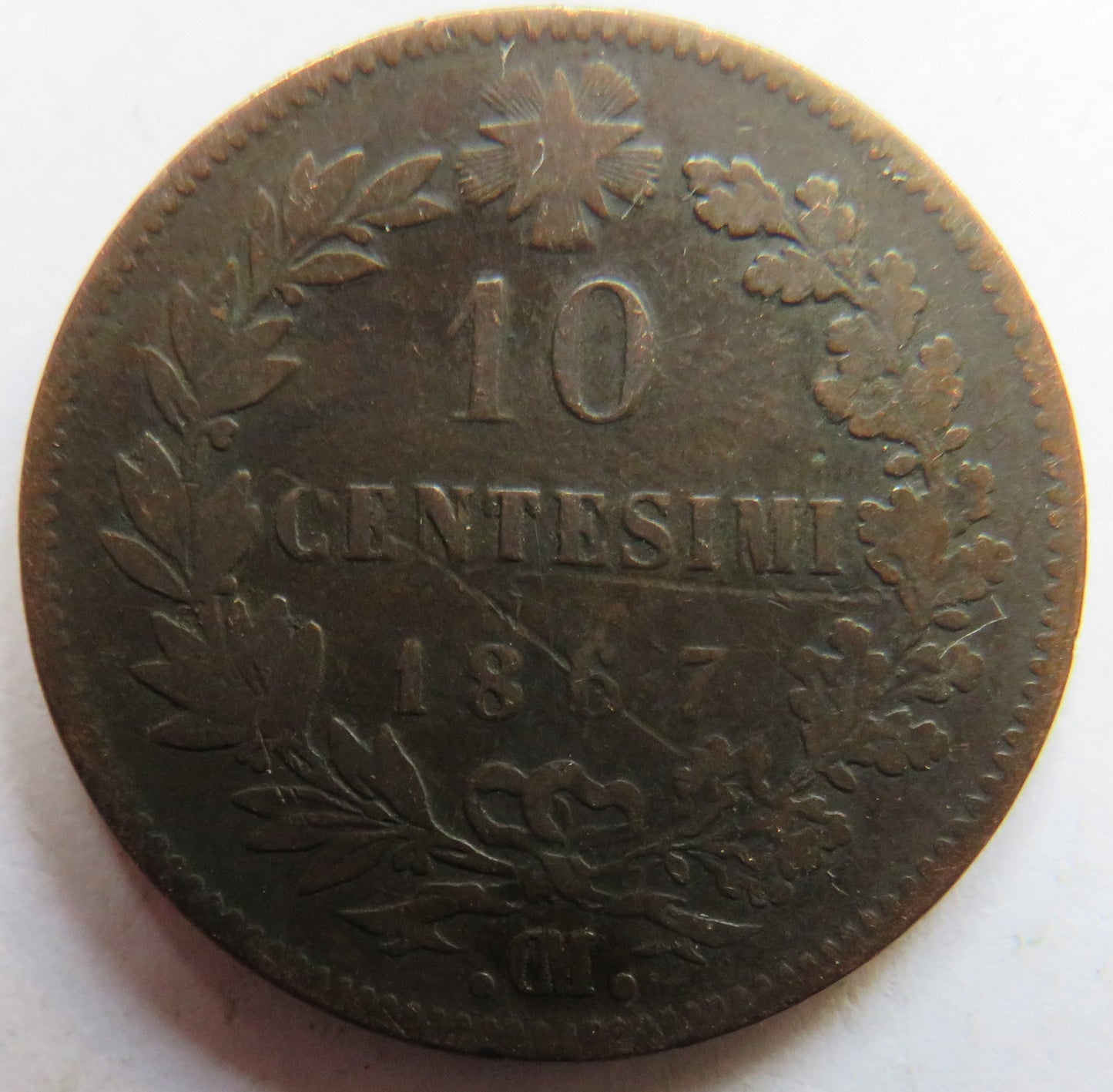 1867-OM Italy 10 Centesimi Coin