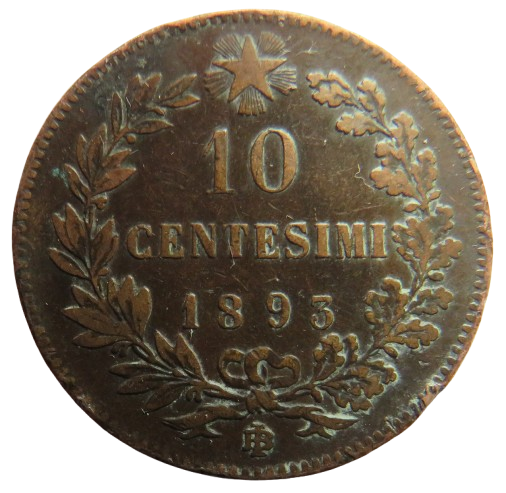 1893-B/I Italy 10 Centesimi Coin