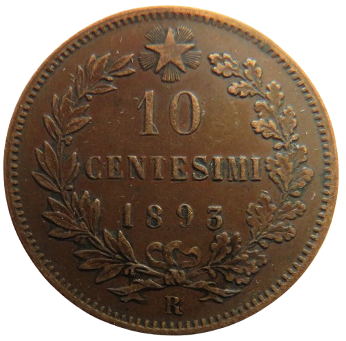 1893-R Italy 10 Centesimi Coin Better Grade