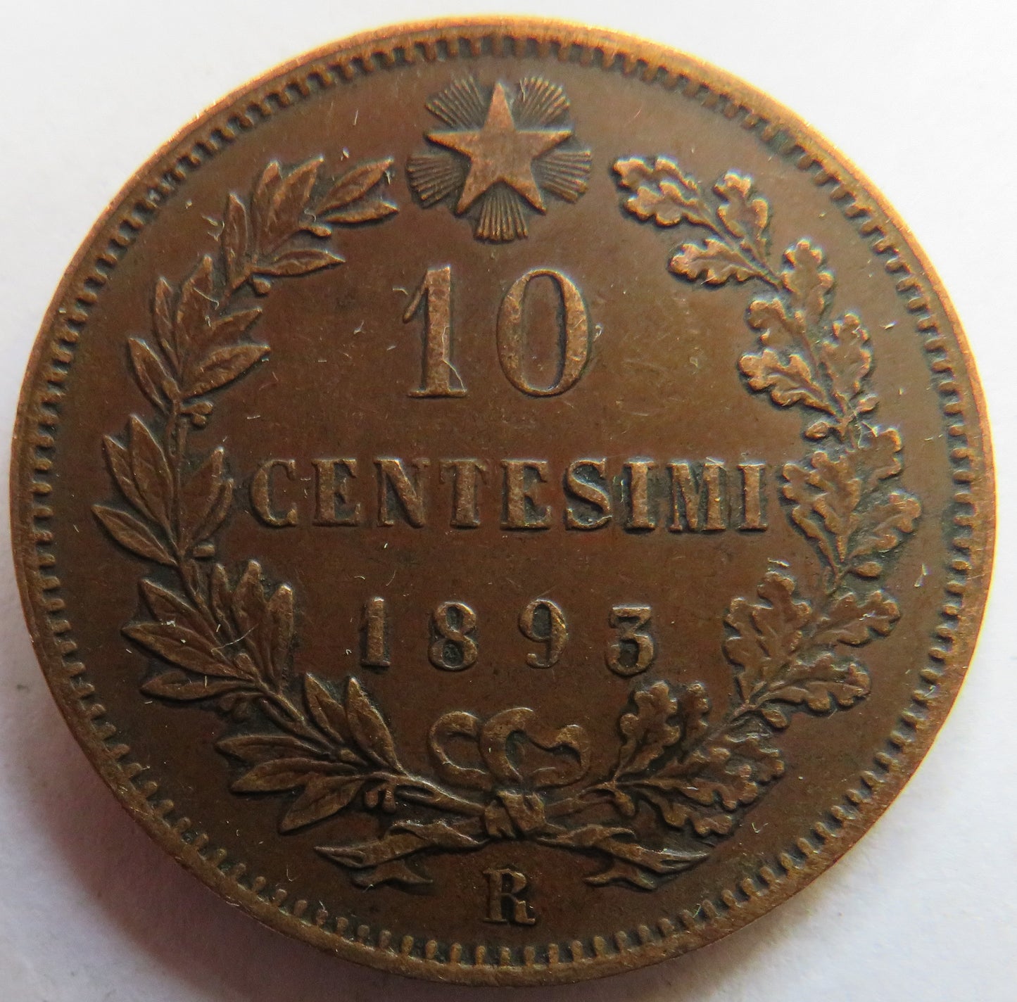 1893-R Italy 10 Centesimi Coin Better Grade