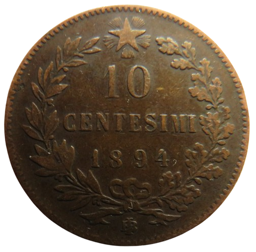 1894 B/I Italy 10 Centesimi Coin