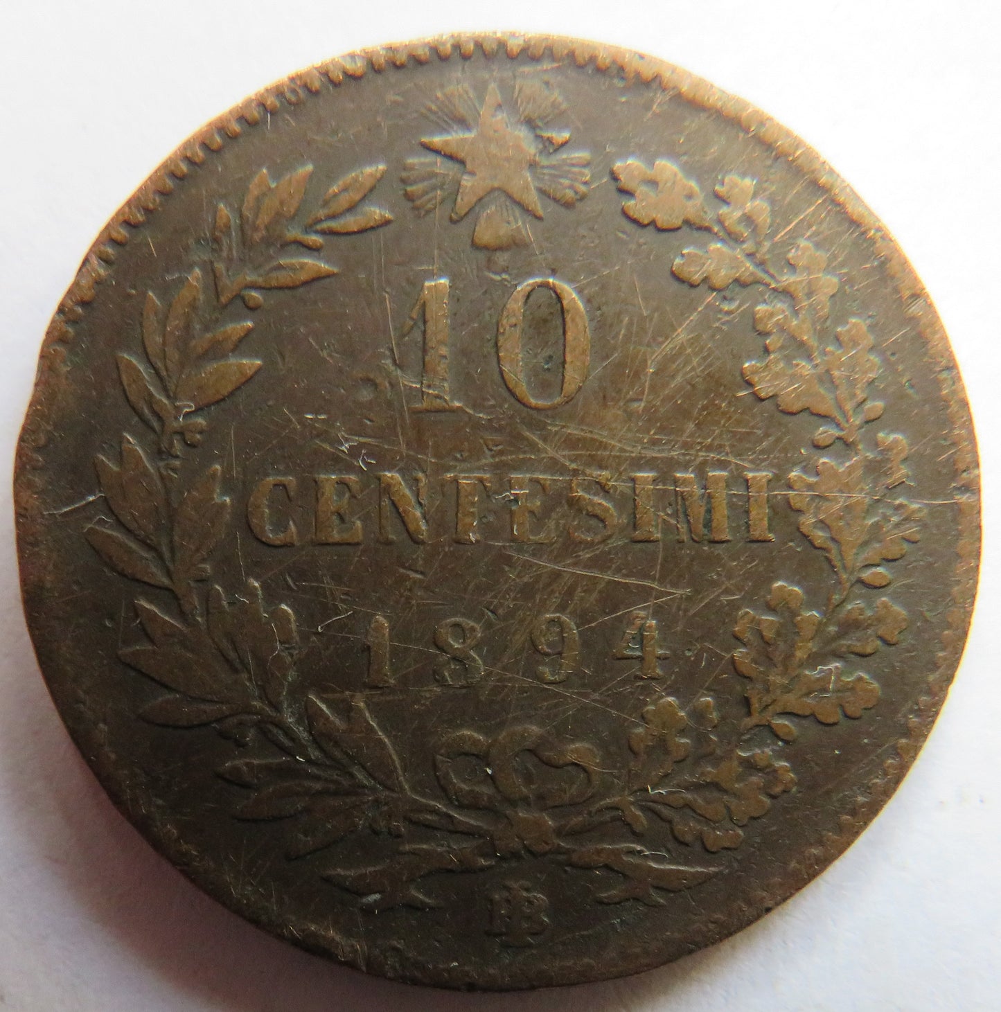 1894 B/I Italy 10 Centesimi Coin