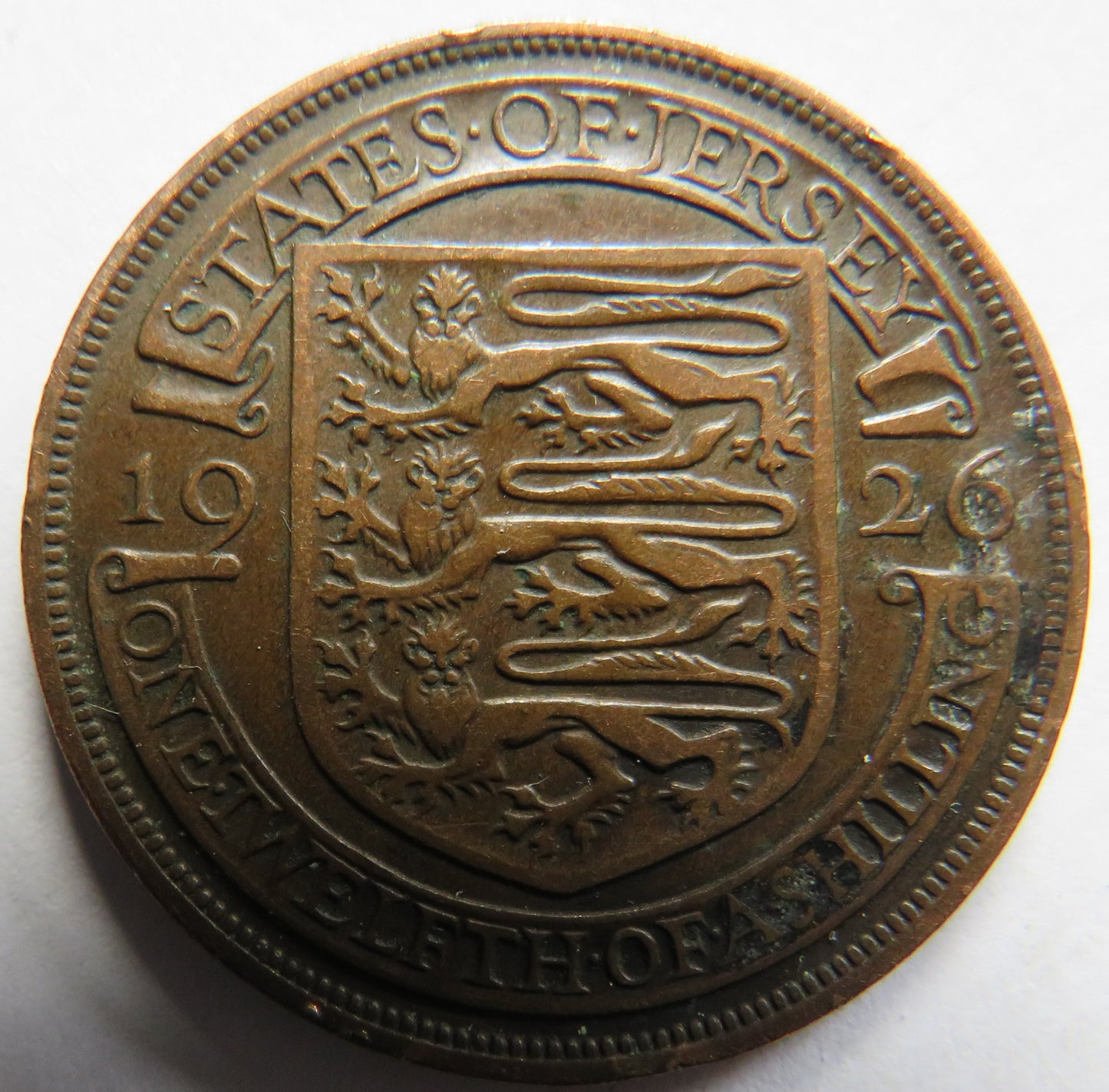 1926 King George V States of Jersey 1/12th of a Shilling Coin