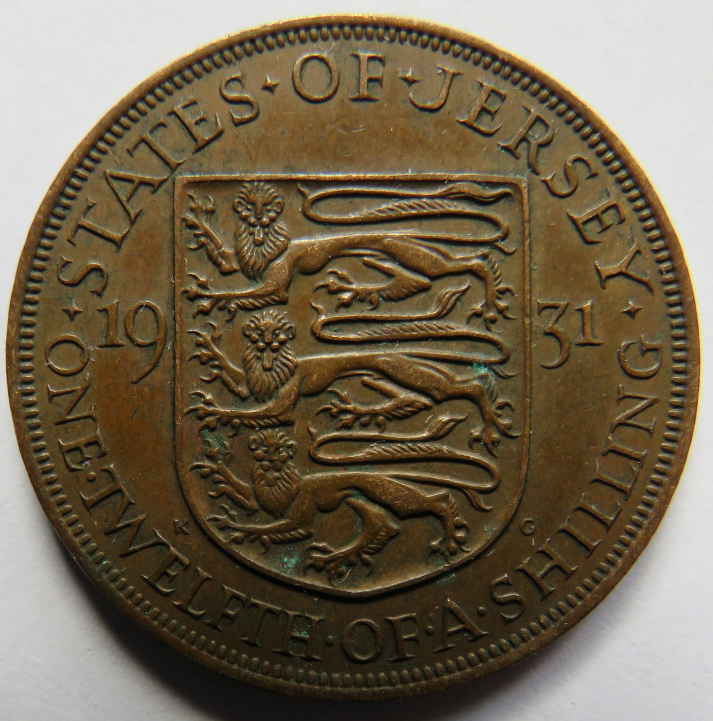 1931 King George V States of Jersey 1/12th of a Shilling Coin