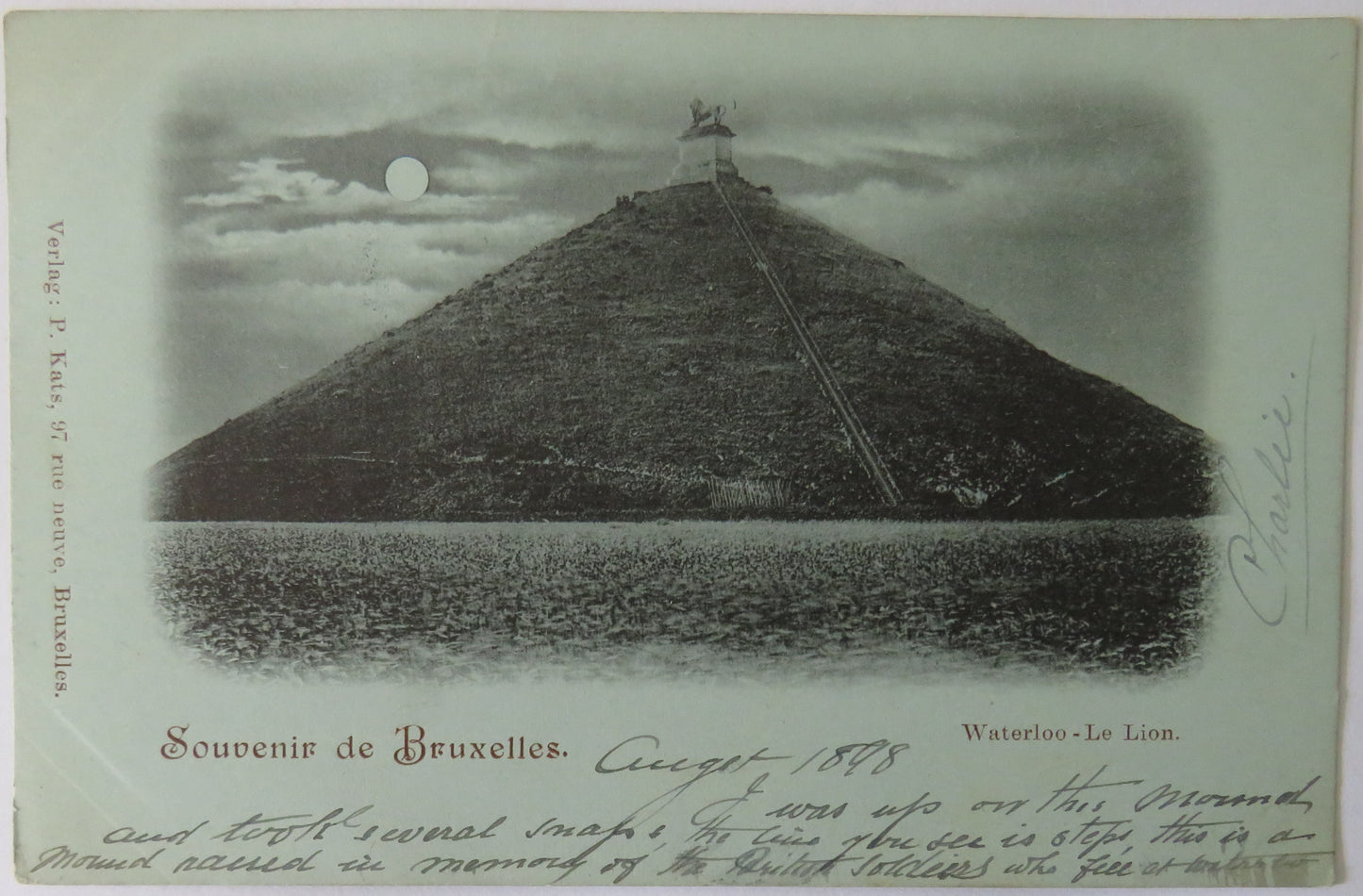 Vintage Postcard of Souvenir de Bruxelles, Waterloo-Le Lion