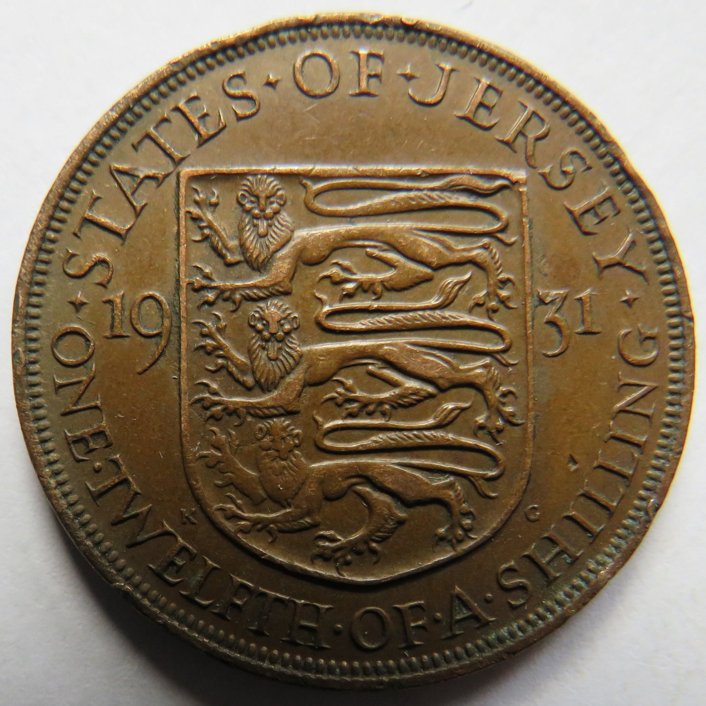 1931 King George V States of Jersey 1/12th of a Shilling Coin