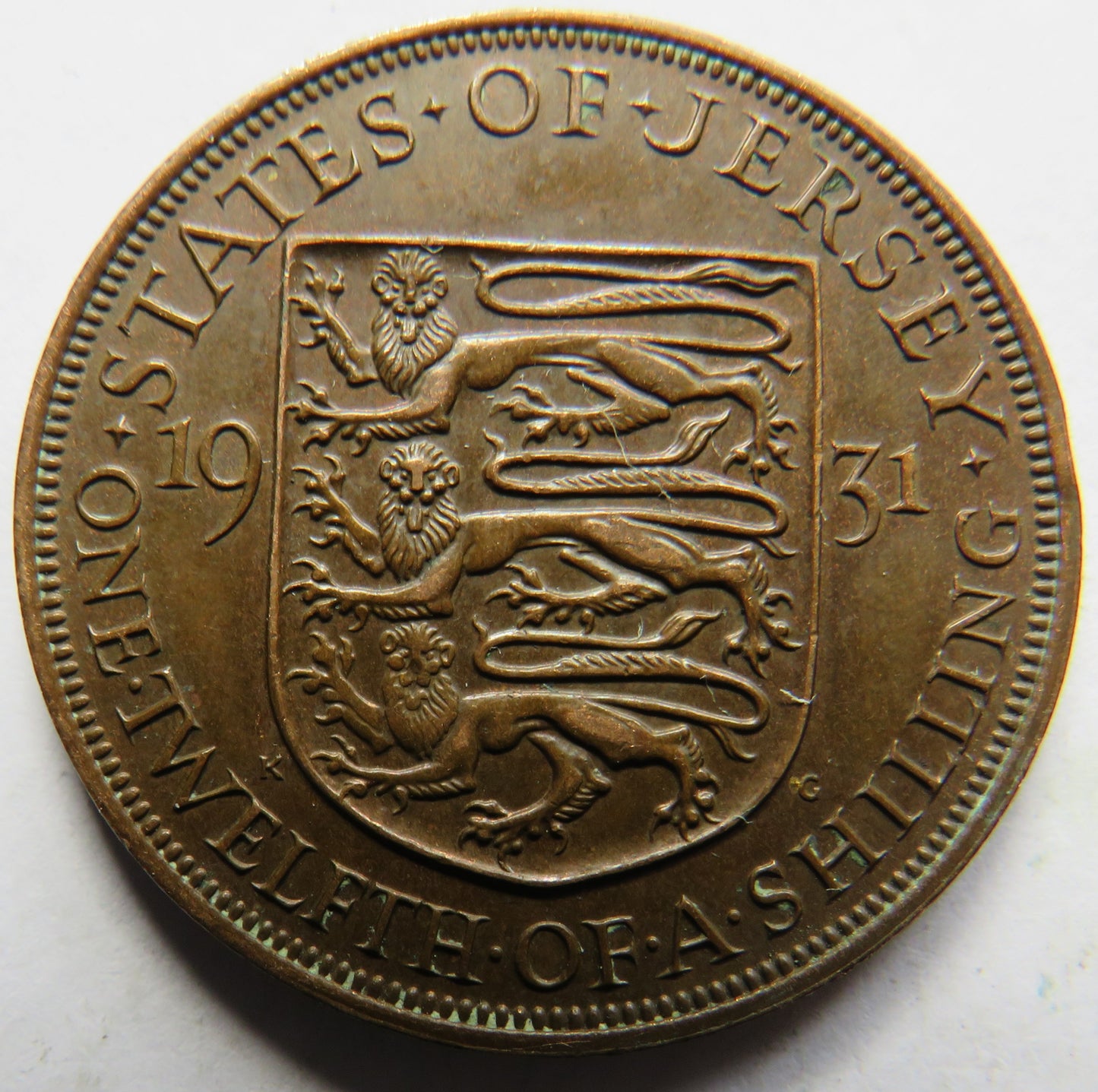 1931 King George V States of Jersey 1/12th of a Shilling Coin