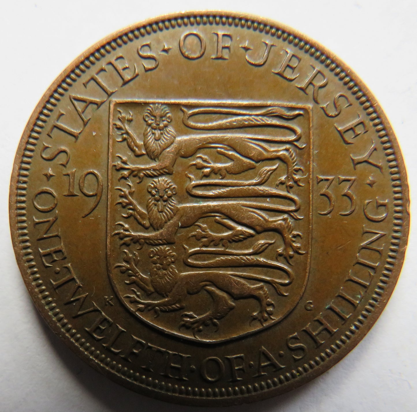 1933 King George V States of Jersey 1/12th of a Shilling Coin