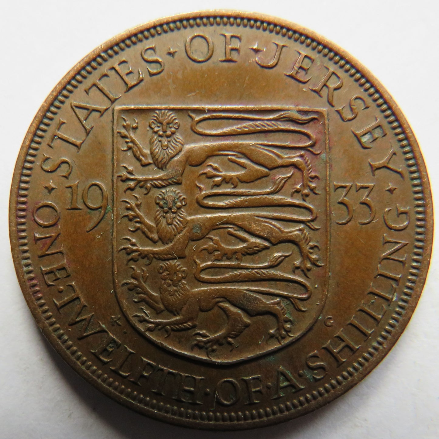 1933 King George V States of Jersey 1/12th of a Shilling Coin