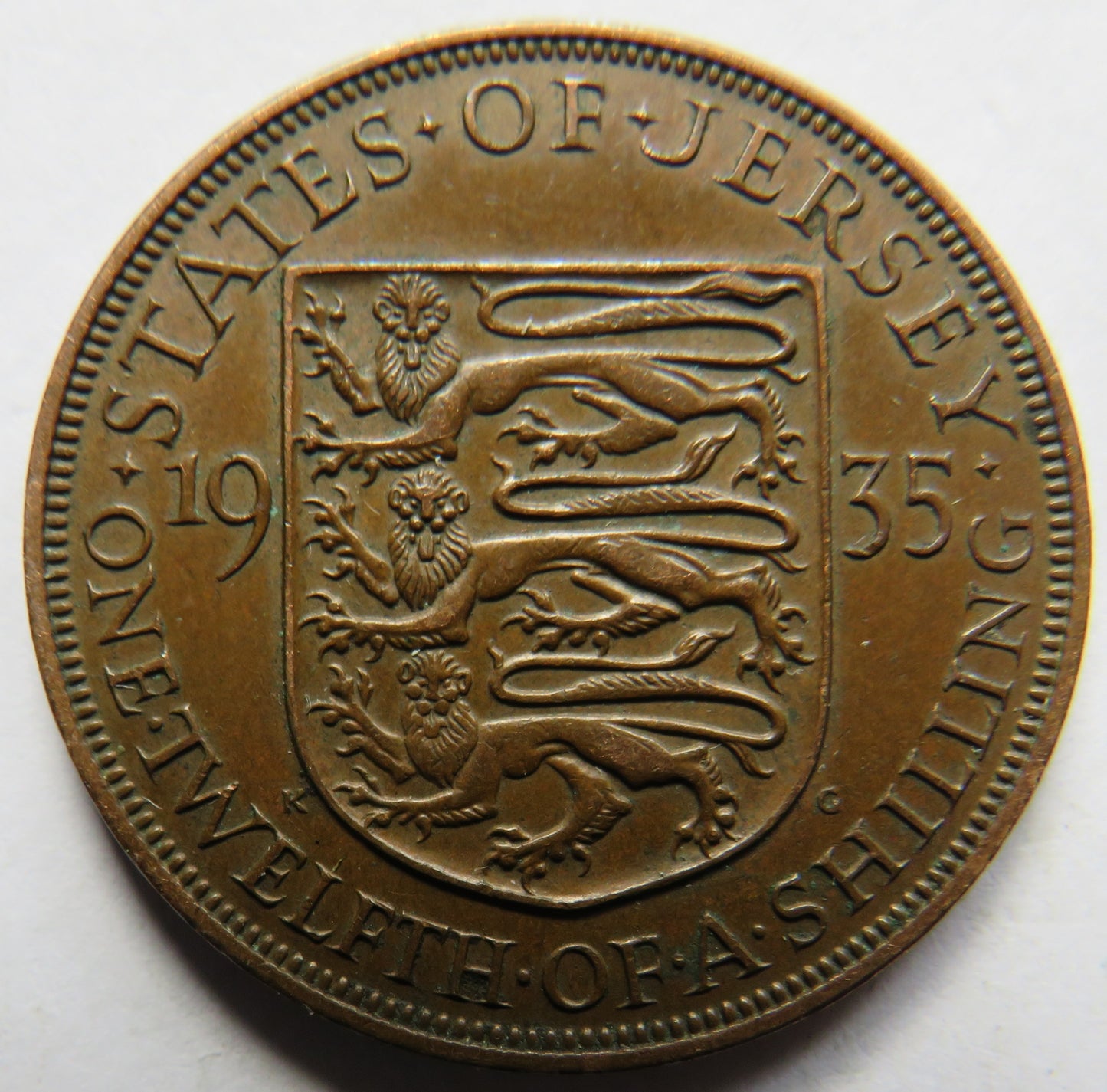 1935 King George V States of Jersey 1/12th of a Shilling Coin